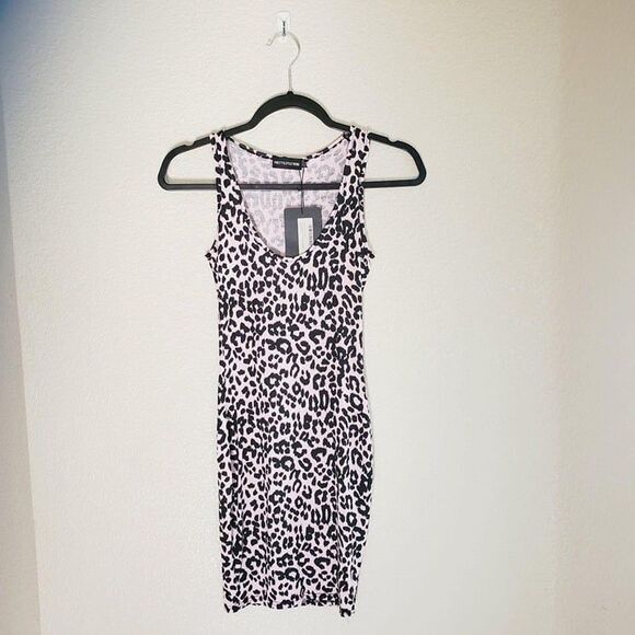 PrettyLittleThing Womens Dress Pink 2 Animal Print Body Con Mini Scoop Neck New - Picture 4 of 9